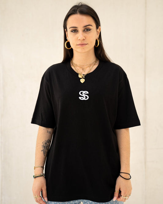 t-shirt seyot noir avec logo brodé blanc