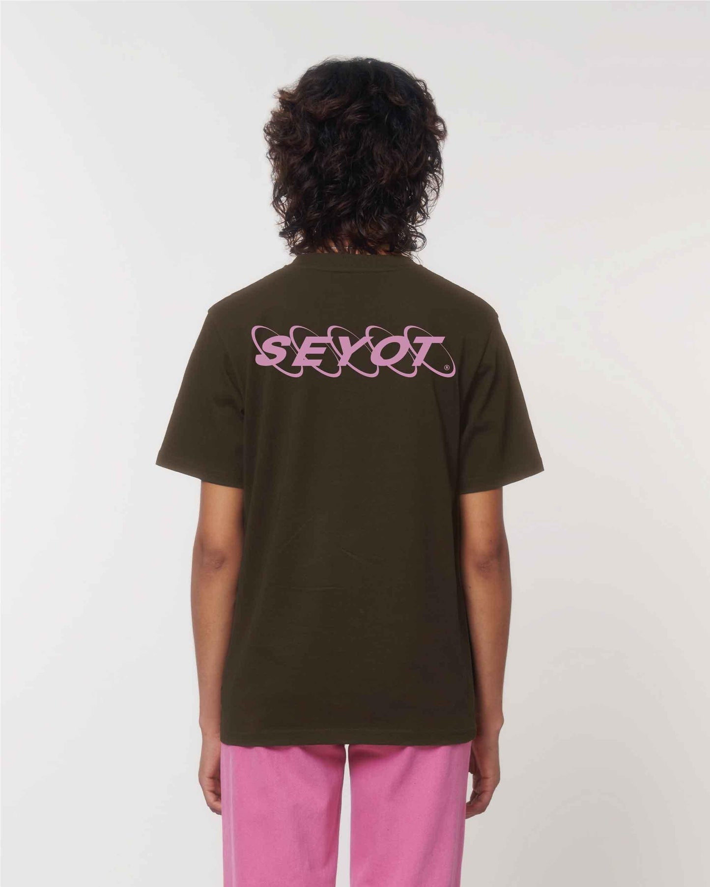 t-shirt marron avec imprimé rose Seyot première collection